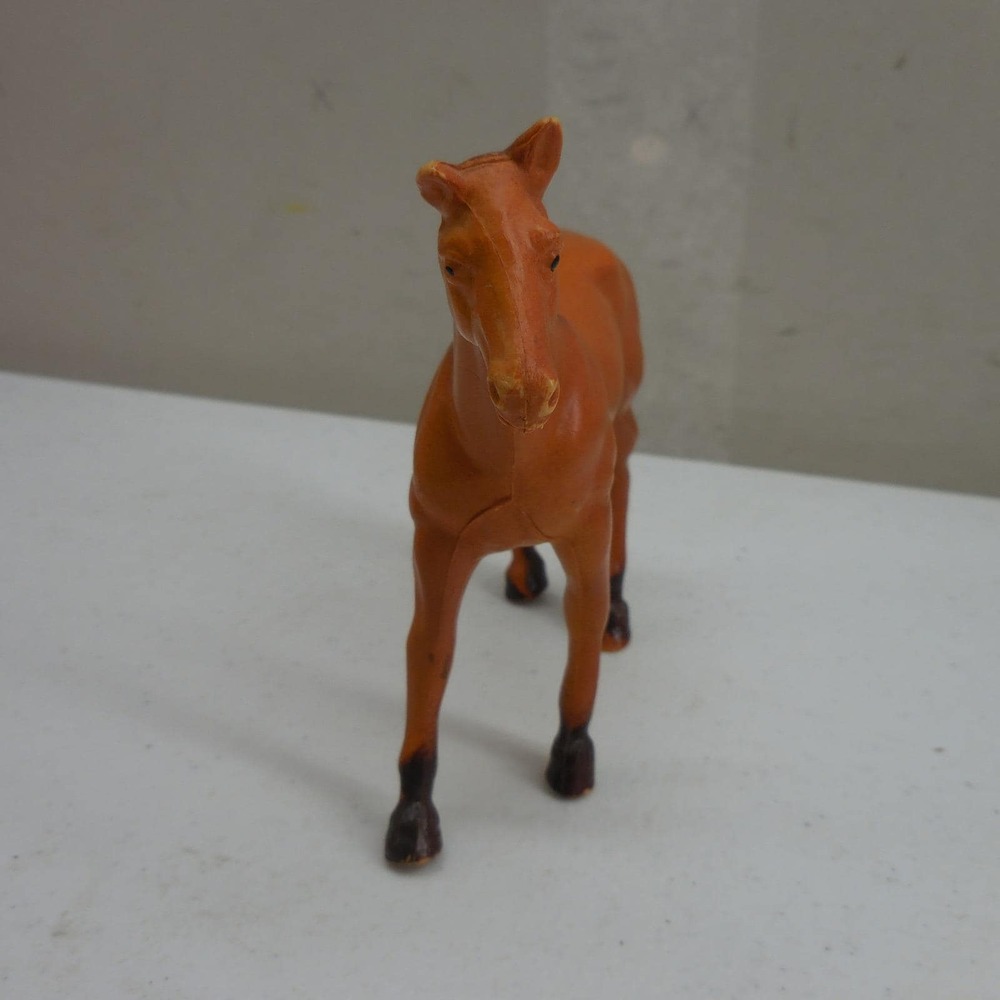 Vintage 1975 Imperial Toy Plastic Horse Figurine Chestnut Brown Hong Kong 4.5in